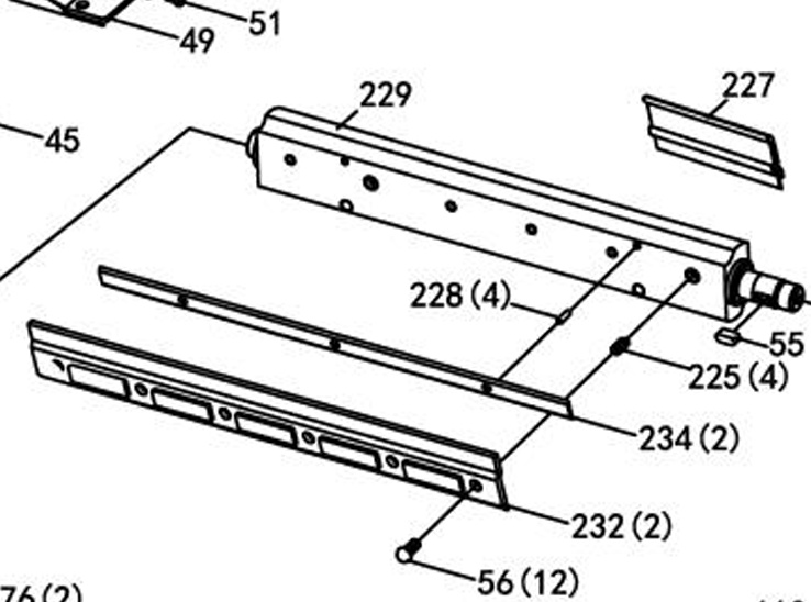 Ножевой вал в сборе JWP12L-229S  (поз.33,34,55,60,62,64,229) для рейсмусового станка JET JWP-12L