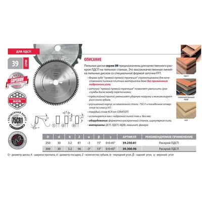 250x3,2/2,2x30 Z=84 A=-5 Улучшенный пильный диск для ДСП, ЛДСП, МДФ, ламината, фанеры
