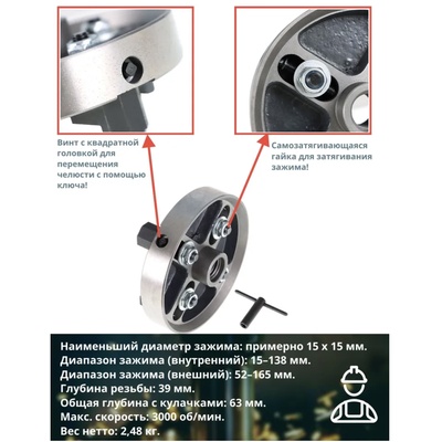Четырехкулачковый токарный патрон (планшайба) по дереву (M33 x 3,5)
