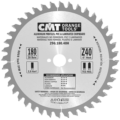 Диск пильный 180x20x2,8/2,2 -6° TCG Z=40