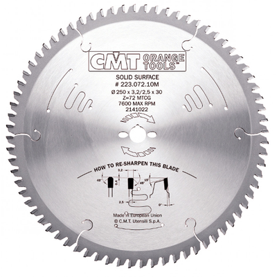 Диск пильный 250x30x3,2/2,5 0° MTCG Z=72