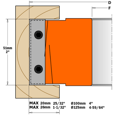 Фреза четвертная F=30 D=100x50 насадная (алюм.) смен.ножи HM (кейс)