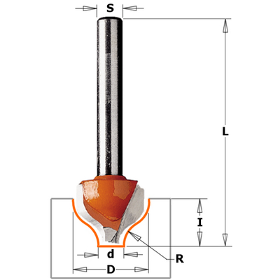 Фреза концевая псевдофиленка D=12,7 I=8,0 S=1/4" R=2,00