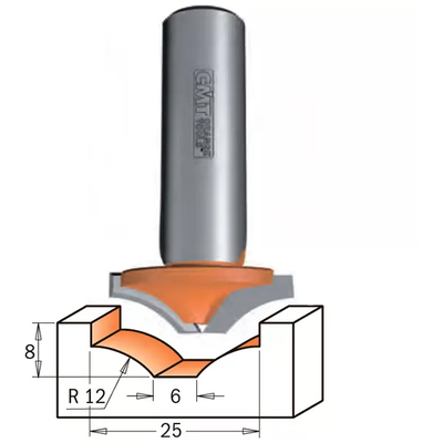 Фреза концевая псевдофиленка D=25,0 I=8,0 S=1/2" R=12,00