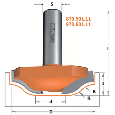 Фреза концевая псевдофиленка D=50,0 I=14,0 S=1/2" R=12,00