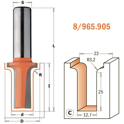 Фреза концевая радиусная D=19,1 I=13,0 S=1/2" R=6,35