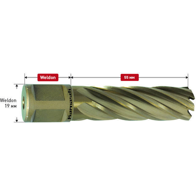 Фреза корончатая Gold-Line h=55 с хвостовиком Weldon-19, 13,0 мм