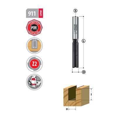 Фреза пазовая прямая D=10mm I=25mm S=6mm Woodwork 911.1025.06