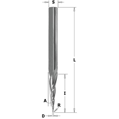 Фреза спиральная конусная для 3D фрезерования L=120 R=1 Z=3 S=12