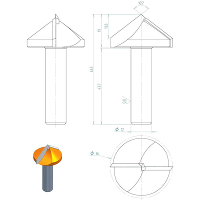 Фреза V- образная 105° S=12 D=36x19 RH