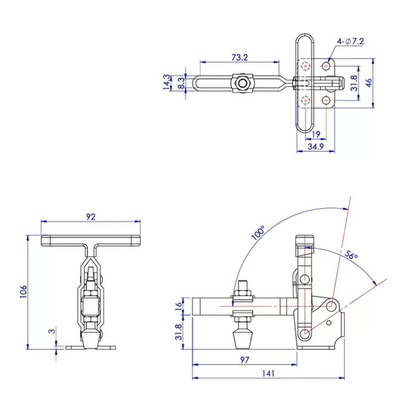 GH-12133 Зажим механический с вертикальной Т-ручкой, усилие 227 кг