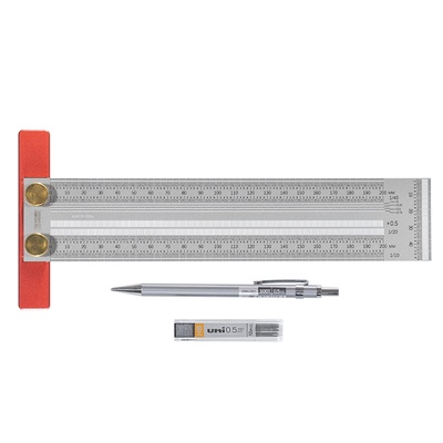 RUL-20T Линейка разметочная Т-образная 200 мм с карандашом и запасными стержнями
