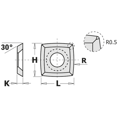 нож твердосплавный 15x15x2.5mm R150+0.5 HW-K1920