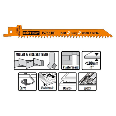 Пилки сабельные 5 штук для дерева и металла(BIM) 150x4,3x6TPI