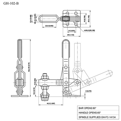 Прижим боковой с вертикальной ручкой GH-102-B, усилие 100 кг