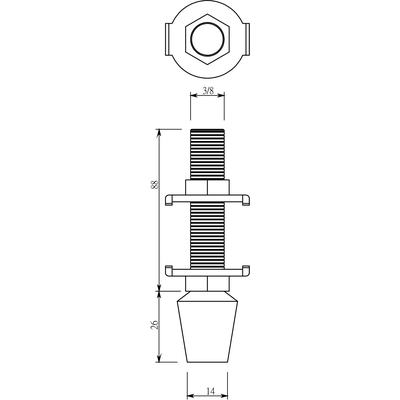 Прижимной болт с резиновым наконечником 3/8"x114 мм.