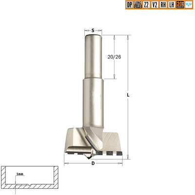 Сверло чашечное DP 15x10x26 d=15 I= L=57,5 Z=2+2 LH