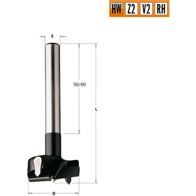 Сверло чашечное HW 17x90 Z=2+2 S=10x60 RH