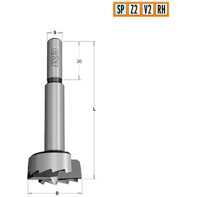 Сверло Форстнера SP 15,87x90 Z=2+2 S=9,52 RH