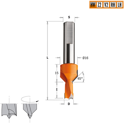 Сверло HW для присадочного станка 10x12x70 Z=2+2 S=10x41 LH