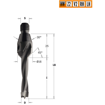 Сверло HW для присадочного станка 10x20x Z=2+2 S=M10/30° LH