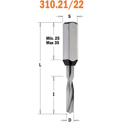 Сверло HW для присадочного станка 10x22x57,5 Z=2+2 S=10x27 LH