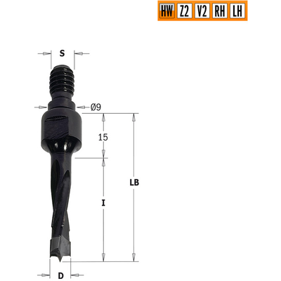 Сверло HW для присадочного станка 10x30x Z=2+2 S=M8/9 LH