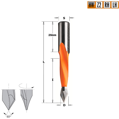 Сверло HW для присадочного станка 10x35x70 Z=2 S=10x26 LH