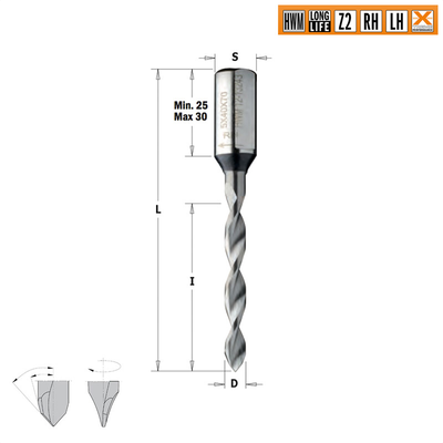 Сверло HW для присадочного станка 10x35x70 Z=2 S=10x27 LH