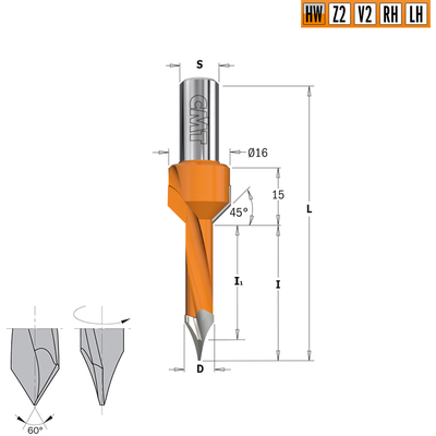 Сверло HW для присадочного станка 10x35x70 Z=2+2 S=10x20 LH