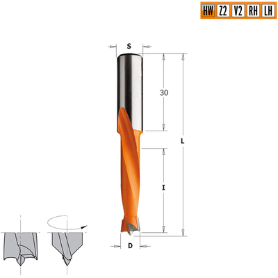 Сверло HW для присадочного станка 10x35x70 Z=2+2 S=10x30 LH