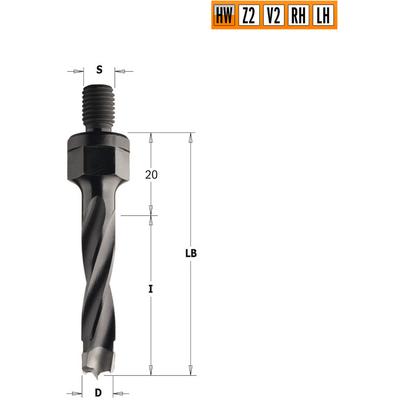 Сверло HW для присадочного станка 10x43x Z=2+2 S=M8 LH