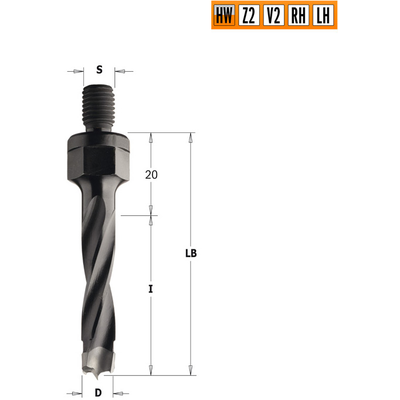 Сверло HW для присадочного станка 10x43x63 Z=2+2 S=M10 LH