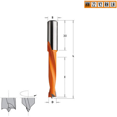 Сверло HW для присадочного станка 10x44x77 Z=2+2 S=10x30 LH