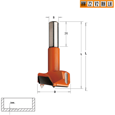 Сверло HW для присадочного станка 14xx70 Z=2+2 S=10x26 LH