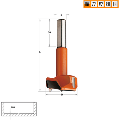 Сверло HW для присадочного станка 20xx77 Z=2+2 S=10x30 LH