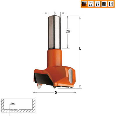 Сверло HW для присадочного станка 45x57,5 Z=2+2 S=10x26 LH