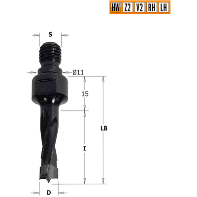 Сверло HW для присадочного станка 8x40x Z=2+2 S=M10/11x4 RH