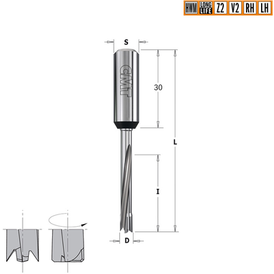 Сверло HW для присадочного станка HWM S=10x30 D=5x30x70 LH