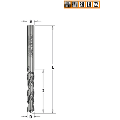 Сверло HWM для присадочного станка 2,5x27x55 Z=2 S=2,5 LH