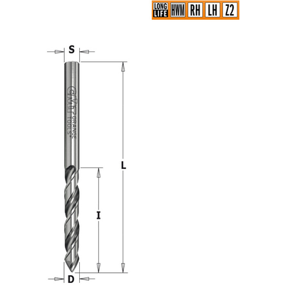 Сверло HWM для присадочного станка 2,5x27x55 Z=2 S=2,5 LH