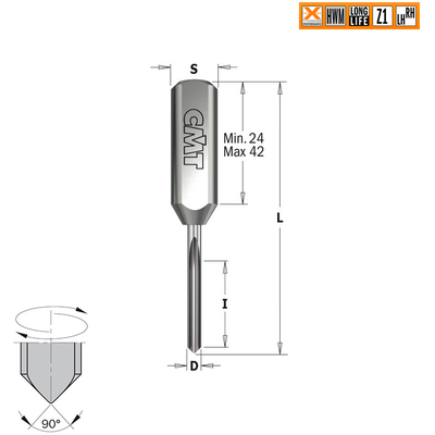 Сверло HWM для присадочного станка 2x12x57,5 Z=1 S=10x30 RH-LH