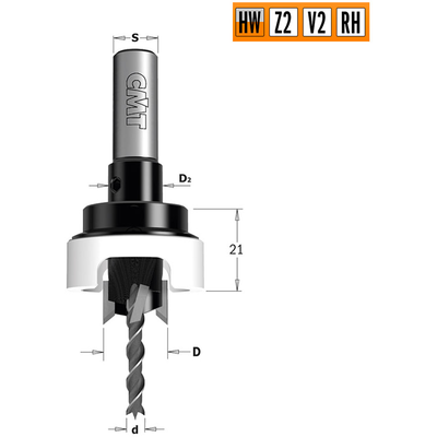 Сверло с зенкером и граничителем 90° HW Z2+2 S=10X25 D=4/14 RH