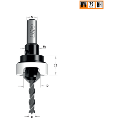 Сверло с зенкером и ограничителем 45°HW Z2 S=10 D=5/16 RH