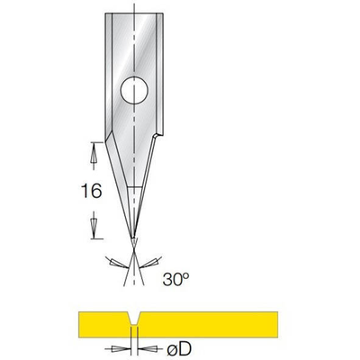 V-образная сменная пластина 30° B16 ØD=0,5 мм для фрезы G1853