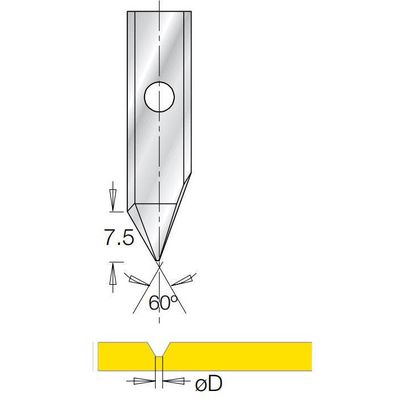 V-образная сменная пластина 60° B7,5 ØD=0,5 мм для фрезы G1853