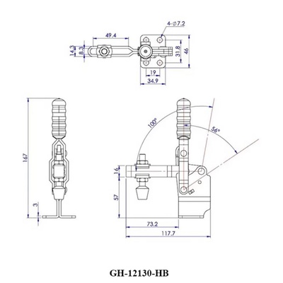 Зажим механический с высокой базой и вертикальной ручкой GH-12130-HB, усилие 227 кг