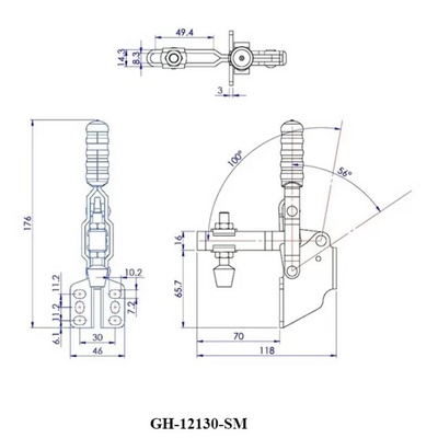 Зажим механический с вертикальной ручкой GH-12130-SM, усилие 227 кг