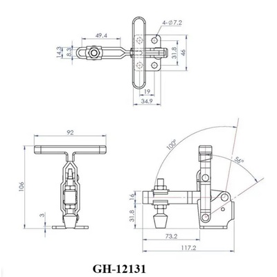 GH-12131 Зажим механический с вертикальной Т-ручкой, усилие 227 кг