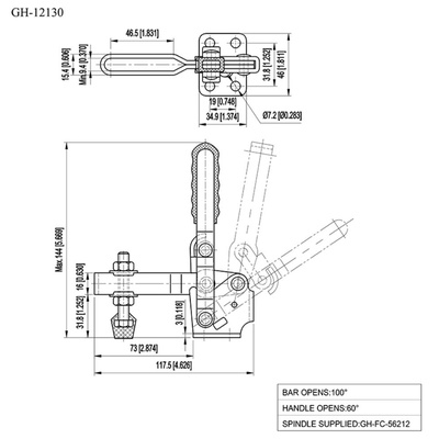 Зажим механический с вертикальной ручкой GH-12130, усилие 227 кг